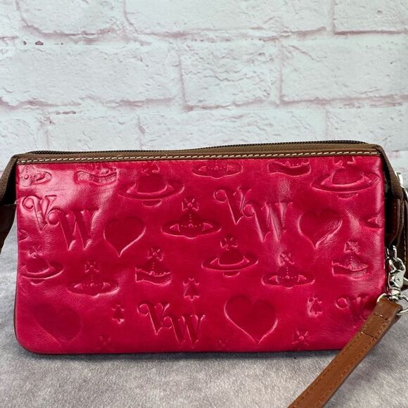 Vivienne Westwood Pink Embossed Leather Women's Bag Crossbody Wallet on Strap - Picture 4 of 15